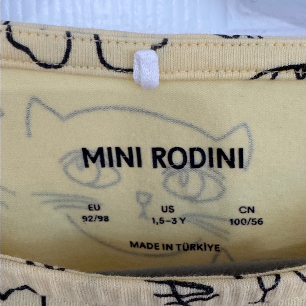 Mini Rodini Yellow Cat Pattern Romper - Picture 2 of 3